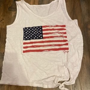 American flag tank top with tie at bottom